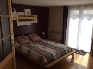 een slaapkamer met een bed en een raam bij Chambre d hôtes du lac in Echallon