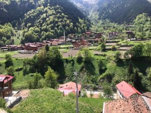 a small village on a hill with trees and houses at Uzungol Comfort Residence in Uzungöl
