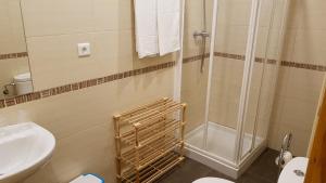 圣维森特-德拉巴尔克拉Hostal Arenal的带淋浴、马桶和水槽的浴室