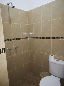 a bathroom with a shower with a toilet in it at Mi Bella Santa Cruz in Santa Cruz de la Sierra