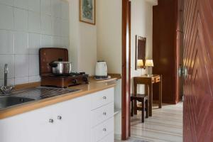 a kitchen with a sink and a stove top oven at Areti Studios in Paramonas