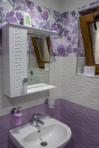 a bathroom with a sink and a mirror at Guest House Milka in Yagodina