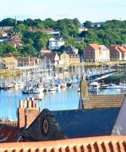 a view of a marina with boats in the water at White Horse & Griffin in Whitby