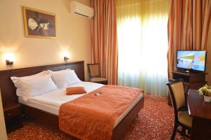 a hotel room with a bed and a television at Hotel Central in Ploieşti