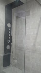 een douche met een glazen deur in een badkamer bij Descanso Termal in Ourense +33 foto's