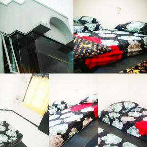 a collage of four pictures of a room with two beds at Mone House Jogja in Yogyakarta