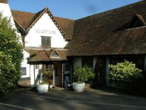 a white building with pots in front of it at Roebuck Inn in Stevenage