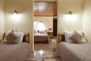 特尔斐Hermes Delphi Hotel的酒店的客房 - 带2张带白色枕头的床