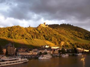 een kasteel bovenop een heuvel naast een rivier bij Apartment an der Mosel 1 in Graach +60 foto's