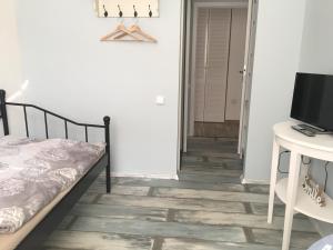 a bedroom with a bed and a tv and a desk at Guesthouse SaM in Roudnice nad Labem