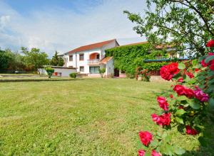 a house with a yard with red roses at Apartmani Maća in Sikovo
