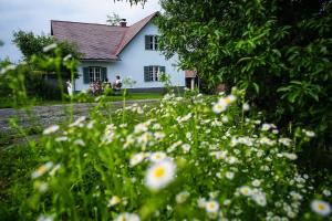 a white house with flowers in front of it at Ferienhaus Vogeljager in Leutschach