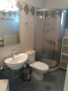 a bathroom with a toilet and a sink and a shower at Themis Apartments in Sami +21 photos