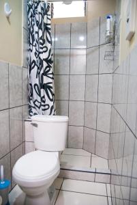 a bathroom with a toilet and a shower at B&B Valcava in Urubamba