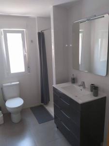 甘迪亞的住宿－Apartamento "Pedro" 250 m de la playa，一间带水槽、卫生间和镜子的浴室