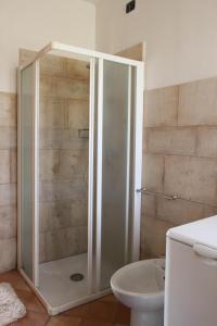 a bathroom with a shower with a toilet and a sink at Agriturismo al Capitello in Asolo