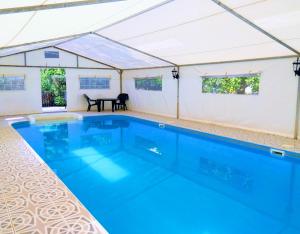 una gran piscina en una carpa con piscina en beit nofesh waiss en Bet Hillel