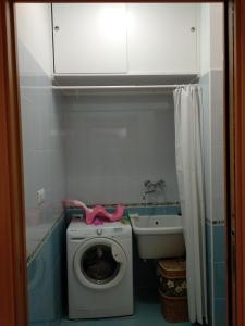 a small bathroom with a washing machine and a sink at Appartamento Sofia in Montesilvano