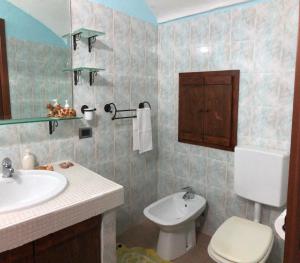 bagno con lavandino e servizi igienici di Appartamento in centro Nus a Nus