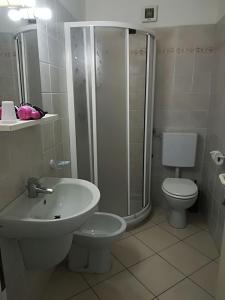 a bathroom with a shower and a sink and a toilet at Affittacamere Da Luca in Bonassola