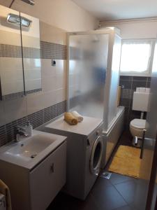 a bathroom with a sink and a shower and a toilet at House Villa Mare in Malinska +39 photos
