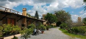 a pathway leading to a building with trees and plants at San Filippo in Acquapendente