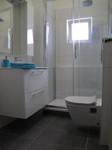 y baño con ducha, aseo y lavamanos. en Villa Lole, en Split