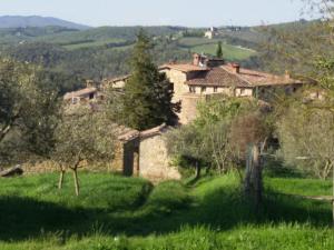 an old stone house on a hill with trees at La Campesa in Vagliagli