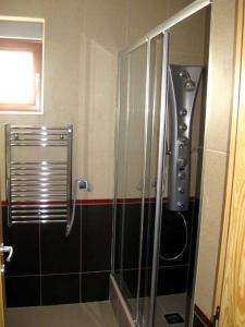 ein Bad mit einer Dusche und einer Glastür in der Unterkunft Apartmani Katarina in Budva