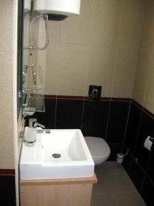 ein Badezimmer mit einem weißen Waschbecken und einem WC in der Unterkunft Apartmani Katarina in Budva