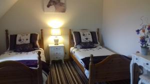 Habitación pequeña con 2 camas individuales y lámpara en Atlantic Haven Bed & Breakfast, en Grange