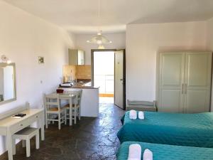 a living room with a bed and a kitchen at Delta Studios in Gerani