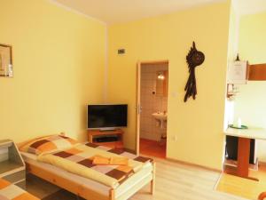 a living room with a bed and a television at Maryla in Kołobrzeg