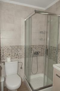 リアパデスにあるVilla Birlisのバスルーム(トイレ、ガラス張りのシャワー付)