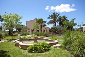 a garden with a fountain in the grass at Agroturisme Na Martina in Portopetro