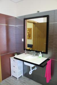 a bathroom with a sink and a large mirror at Casa Da Fonte Da Torre in Peso da Régua