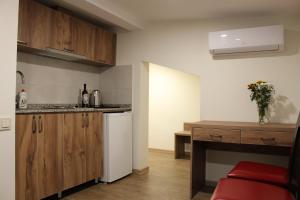 a kitchen with a refrigerator, stove, sink, and dishwasher at Boutique Hotel 32 in Batumi