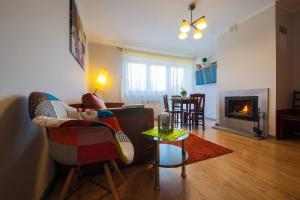 a living room with a couch and a fireplace at Apartament Premium 608-593-000 in Białka Tatrzańska