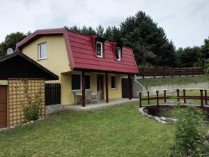 a house with a red roof and a yard at Dom Borys in Wisełka