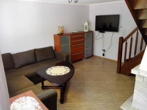 a living room with a couch and a tv at Dom Borys in Wisełka