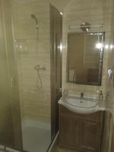 a bathroom with a sink and a shower at Dom Borys in Wisełka
