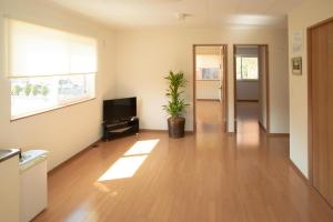 una habitación vacía con TV y una maceta en Guest House COCO, en Lago Toya