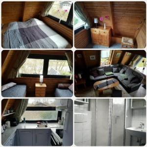 a collage of four pictures of a tiny house at Ferienhaus Familie Mischkies in Damp