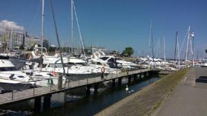 a bunch of boats docked at a marina at Ferienhaus Familie Mischkies in Damp