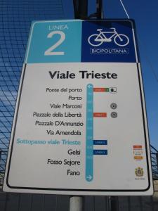ein Schild für einen Radweg mit Strecken darauf in der Unterkunft B&B Baratoff in Pesaro