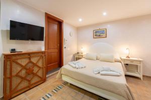 a bedroom with a bed and a flat screen tv at B&B La Casa Nel Giardino in Piano di Sorrento
