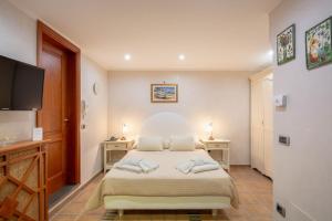 a bedroom with a bed with two tables and a tv at B&B La Casa Nel Giardino in Piano di Sorrento