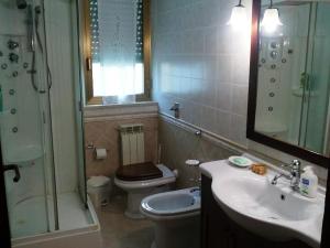 ein Bad mit einem WC, einem Waschbecken und einer Dusche in der Unterkunft Ai Limoni in Paceco