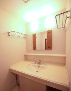 uma casa de banho com um lavatório e um espelho em B&B Forest Shima em Shima