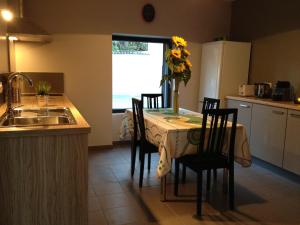 a kitchen with a table with chairs and a sink at Demeure & Dépendance - Chambres d'hôtes depuis 2012 in Tassin-la-Demi-Lune